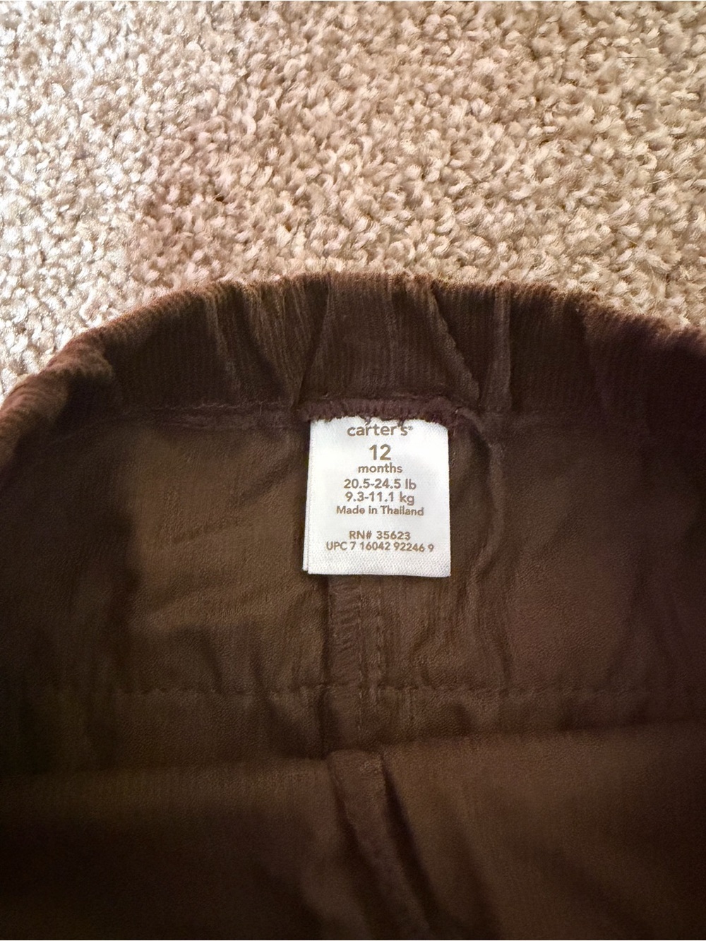 NWT Y2K Carter's Brown Corduroy Ruffle Girls Pants 12M - Picture 3 of 5